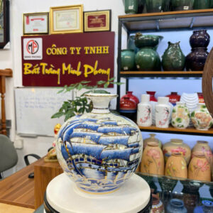 Bình hút lộc thuận buồm xuôi gió dệt gấm thêu hoa vàng kim